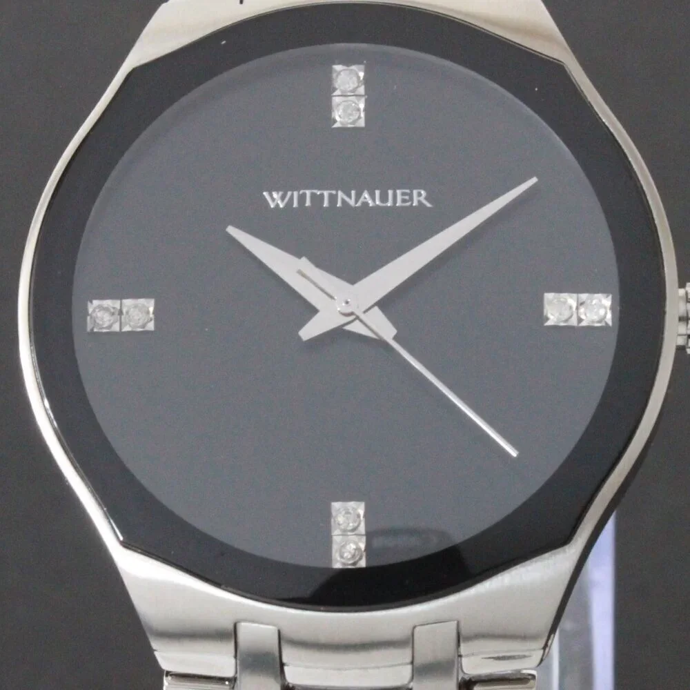 Wittnauer Ladies Dress Watch 8 Diamonds On Black Sun-ray Dial 36mm